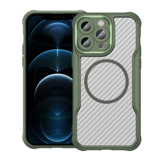 For iPhone 12 Pro Carbon Fiber Texture MagSafe Translucent Phone Case(Green) - iPhone 12 / 12 Pro Cases by buy2fix | Online Shopping UK | buy2fix