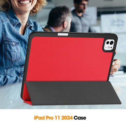 For iPad Pro 11 2024 Custer TPU Pure Color 3-Fold Holder Smart Leather Tablet Case with Pen Tray(Red) - iPad Pro 11 2024 Cases by buy2fix | Online Shopping UK | buy2fix