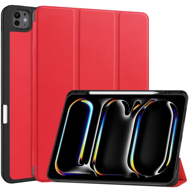 For iPad Pro 13 2024 Custer TPU Pure Color 3-Fold Holder Smart Leather Tablet Case with Pen Tray(Red) - iPad Pro 13 2024 Cases by buy2fix | Online Shopping UK | buy2fix