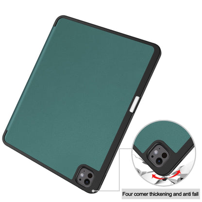 For iPad Pro 13 2024 Custer TPU Pure Color 3-Fold Holder Smart Leather Tablet Case with Pen Tray(Dark Green) - iPad Pro 13 2024 Cases by buy2fix | Online Shopping UK | buy2fix