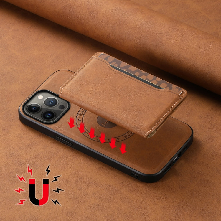 For iPhone 13 Pro Max Denior D13 Retro Texture Leather MagSafe Card Bag Phone Case(Brown) - iPhone 13 Pro Max Cases by Denior | Online Shopping UK | buy2fix