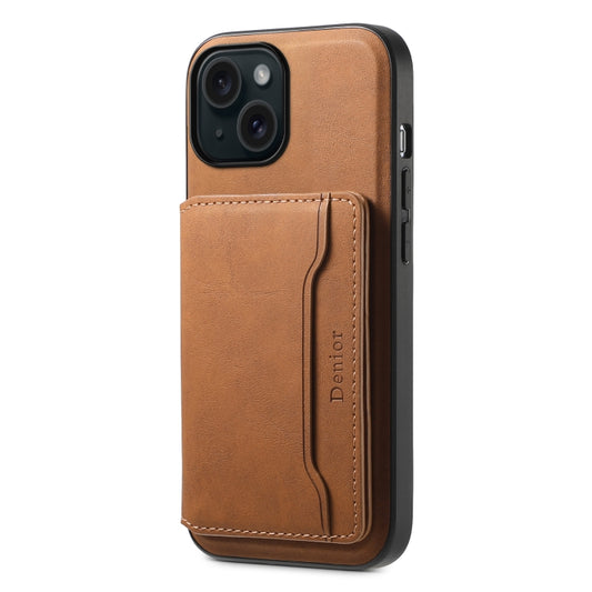 For iPhone 15 Denior D13 Retro Texture Leather MagSafe Card Bag Phone Case(Brown) - iPhone 15 Cases by Denior | Online Shopping UK | buy2fix