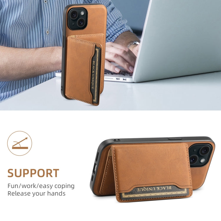 For iPhone 15 Denior D13 Retro Texture Leather MagSafe Card Bag Phone Case(Brown) - iPhone 15 Cases by Denior | Online Shopping UK | buy2fix