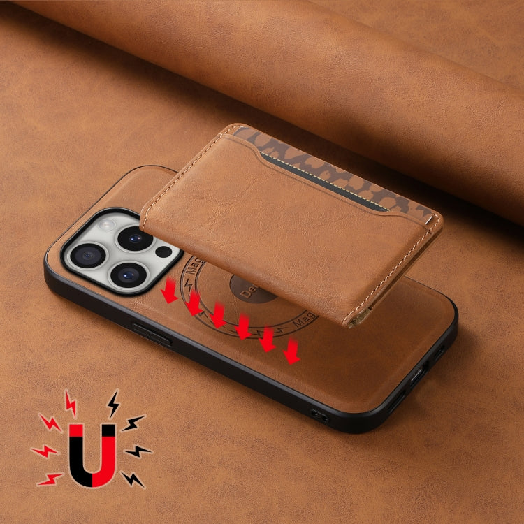 For iPhone 16 Pro Denior D13 Retro Texture Leather MagSafe Card Bag Phone Case(Brown) - iPhone 16 Pro Cases by Denior | Online Shopping UK | buy2fix