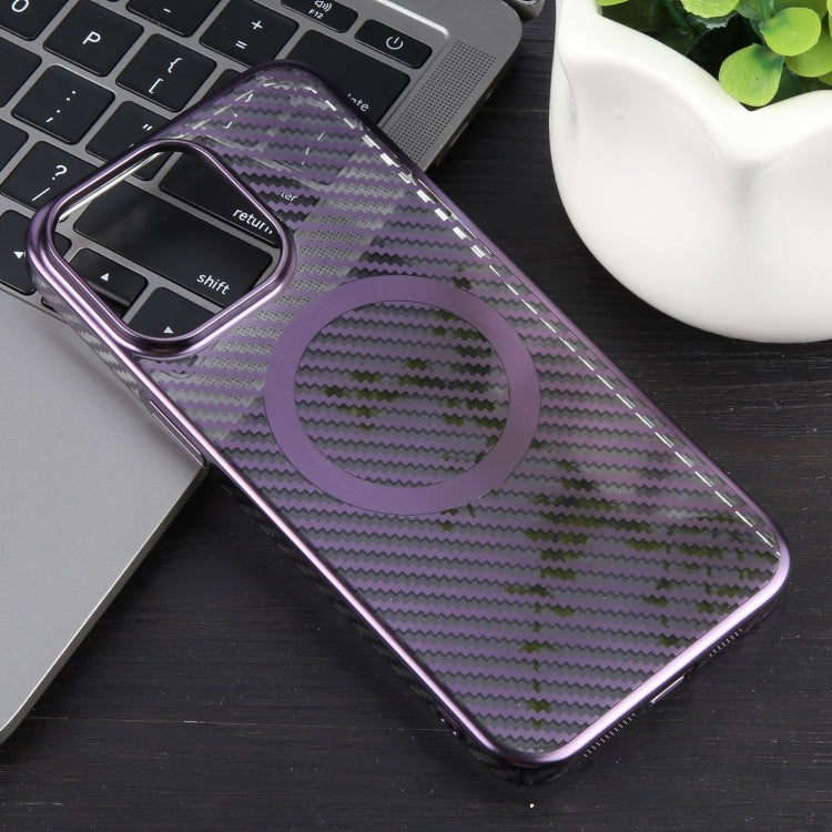 For iPhone 15 Pro Max 6D Plated Carbon Fiber Clear Magsafe PC Phone Case(Aurora Purple) - iPhone 15 Pro Max Cases by buy2fix | Online Shopping UK | buy2fix