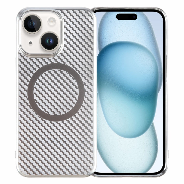 For iPhone 15 Plus 6D Plated Carbon Fiber Clear Magsafe PC Phone Case(Starlight Silver) - iPhone 15 Plus Cases by buy2fix | Online Shopping UK | buy2fix