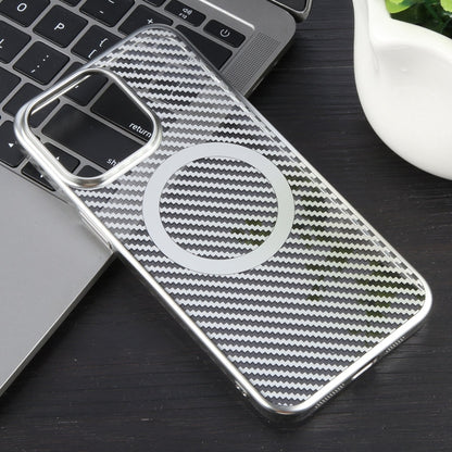 For iPhone 15 Plus 6D Plated Carbon Fiber Clear Magsafe PC Phone Case(Starlight Silver) - iPhone 15 Plus Cases by buy2fix | Online Shopping UK | buy2fix