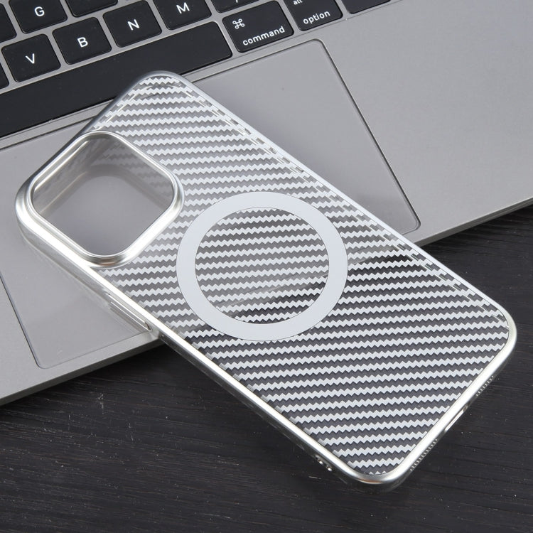 For iPhone 15 Plus 6D Plated Carbon Fiber Clear Magsafe PC Phone Case(Starlight Silver) - iPhone 15 Plus Cases by buy2fix | Online Shopping UK | buy2fix