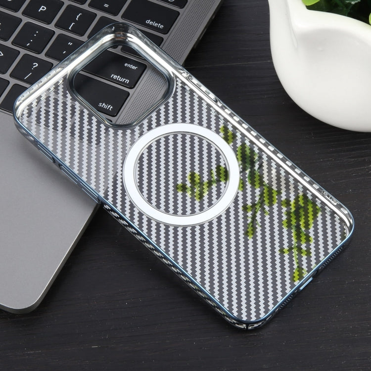 For iPhone 14 6D Plated Carbon Fiber Clear Magsafe PC Phone Case(Dream Blue) - iPhone 14 Cases by buy2fix | Online Shopping UK | buy2fix