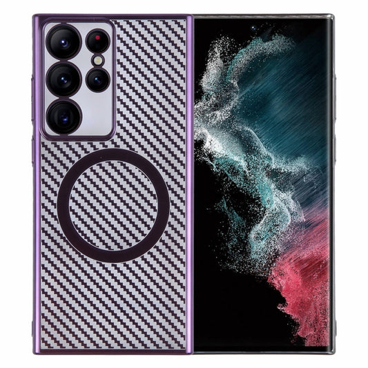 For Samsung Galaxy S22 Ultra 5G 6D Plated Carbon Fiber Clear Magsafe PC Phone Case(Aurora Purple) - Galaxy S22 Ultra 5G Cases by buy2fix | Online Shopping UK | buy2fix