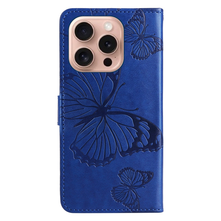 For iPhone 16 Pro 3D Butterfly Embossed Pattern Flip Leather Phone Case(Blue) - iPhone 16 Pro Cases by buy2fix | Online Shopping UK | buy2fix