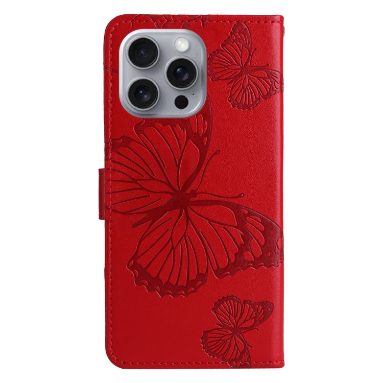 For iPhone 16 Pro Max 3D Butterfly Embossed Pattern Flip Leather Phone Case(Red) - iPhone 16 Pro Cases by buy2fix | Online Shopping UK | buy2fix