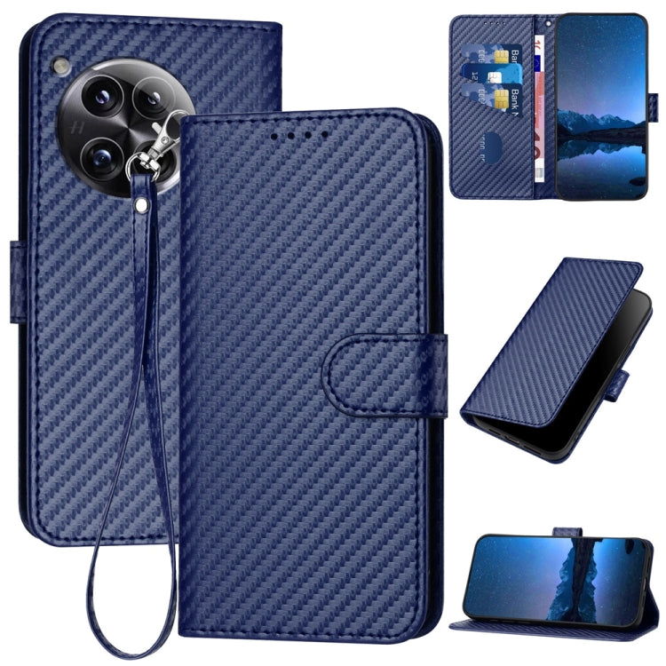 For OnePlus 12 YX0070 Carbon Fiber Buckle Leather Phone Case with Lanyard(Royal Blue) - OnePlus Cases by buy2fix | Online Shopping UK | buy2fix