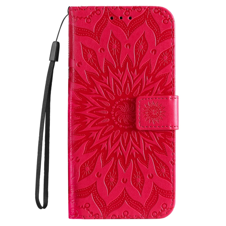 For iPhone SE 2024 Embossed Sunflower Pattern Flip Leather Phone Case(Red) - More iPhone Cases by buy2fix | Online Shopping UK | buy2fix