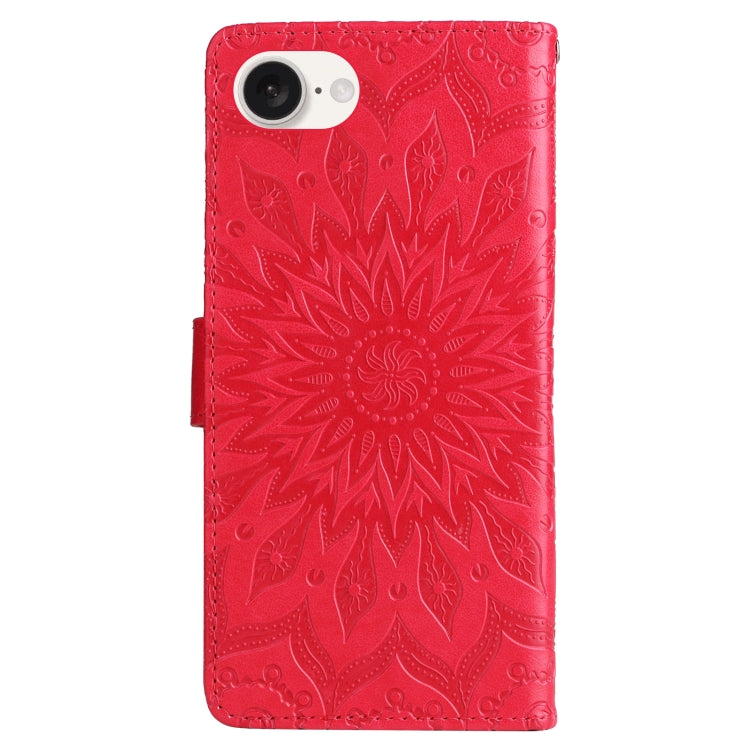 For iPhone SE 2024 Embossed Sunflower Pattern Flip Leather Phone Case(Red) - More iPhone Cases by buy2fix | Online Shopping UK | buy2fix