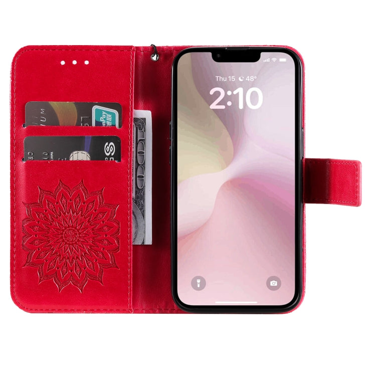 For iPhone SE 2024 Embossed Sunflower Pattern Flip Leather Phone Case(Red) - More iPhone Cases by buy2fix | Online Shopping UK | buy2fix