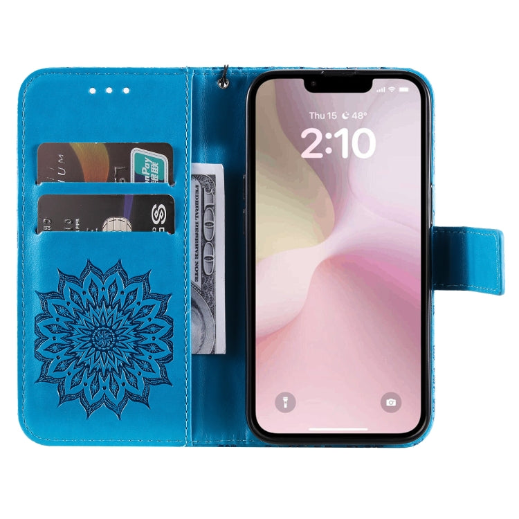 For iPhone SE 2024 Embossed Sunflower Pattern Flip Leather Phone Case(Blue) - More iPhone Cases by buy2fix | Online Shopping UK | buy2fix