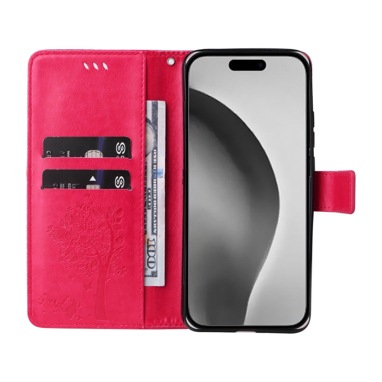 For iPhone 16 Pro Max Tree & Cat Embossed Pattern Flip Leather Phone Case(Rose Red) - iPhone 16 Pro Max Cases by buy2fix | Online Shopping UK | buy2fix