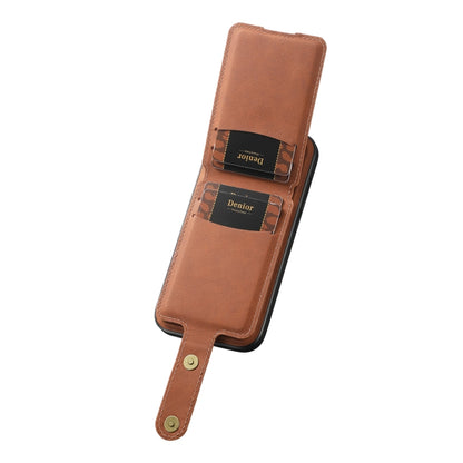 For iPhone 13 Pro Denior D14 NK Retro Pattern MagSafe Magnetic Card Holder Leather Phone Case(Brown) - iPhone 13 Pro Cases by Denior | Online Shopping UK | buy2fix