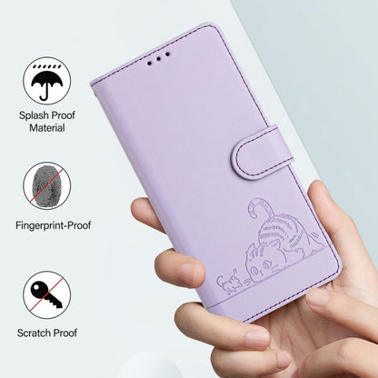 For OnePlus Nord CE4 5G Cat Rat Embossed Pattern RFID Leather Phone Case with Lanyard(Purple) - OnePlus Cases by buy2fix | Online Shopping UK | buy2fix