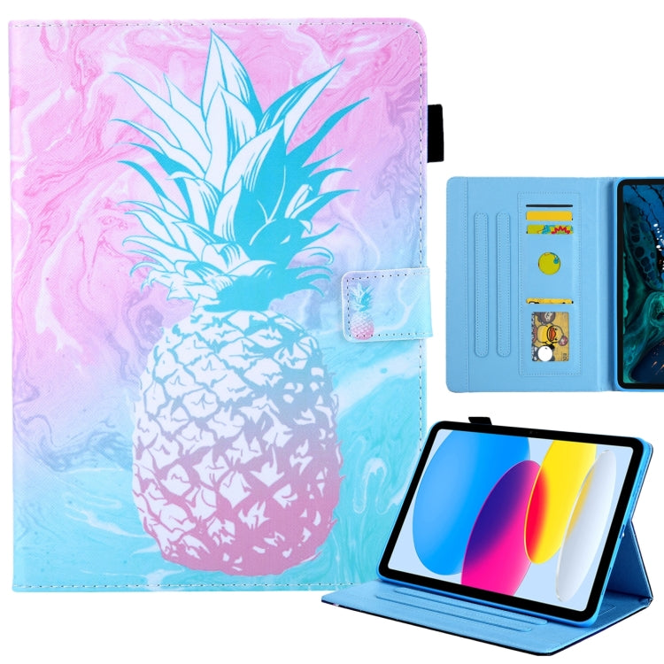 For iPad Pro 11 2024 Colored Drawing Leather Smart Tablet Case(Blue Pink Pineapple) - iPad Pro 11 2024 Cases by buy2fix | Online Shopping UK | buy2fix