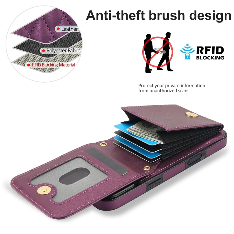 For iPhone 16 Pro Max YM015 Crossbody Rhombic Card Bag RFID Phone Case(Dark Purple) - iPhone 16 Pro Max Cases by buy2fix | Online Shopping UK | buy2fix