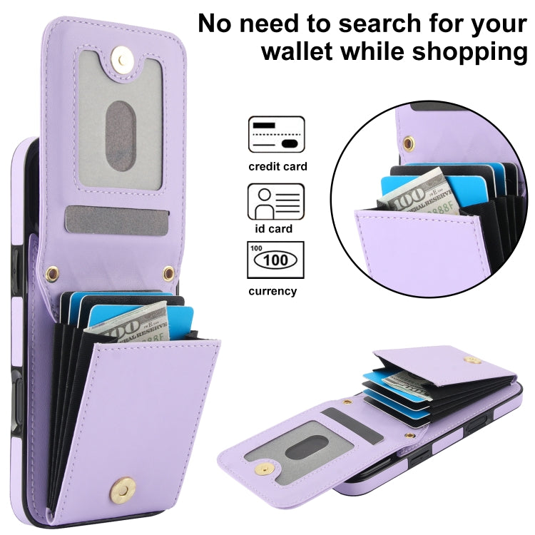 For iPhone 16 YM015 Crossbody Rhombic Card Bag RFID Phone Case(Light Purple) - iPhone 16 Cases by buy2fix | Online Shopping UK | buy2fix