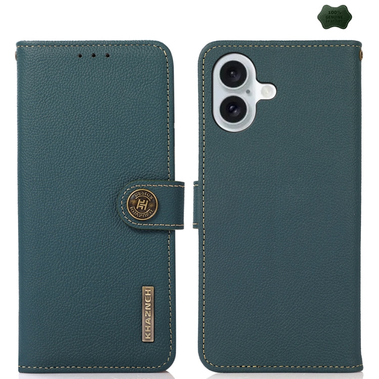 For iPhone 16 KHAZNEH Custer Genuine Leather RFID Phone Case(Green) - iPhone 16 Cases by buy2fix | Online Shopping UK | buy2fix