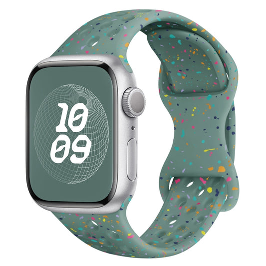 For Apple Watch Series 7 45mm Hole Style Butterfly Buckle Camouflage Silicone Watch Band(Pine Green) - Watch Bands by buy2fix | Online Shopping UK | buy2fix