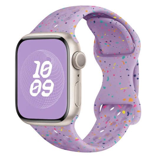 For Apple Watch Series 6 44mm Hole Style Butterfly Buckle Camouflage Silicone Watch Band(Light Purple) - Watch Bands by buy2fix | Online Shopping UK | buy2fix