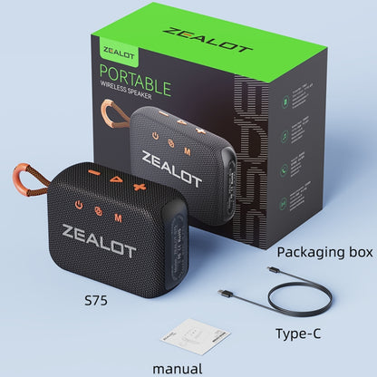 Zealot S75 Portable Outdoor IPX6 Waterproof Bluetooth Speaker(Orange) - Waterproof Speaker by ZEALOT | Online Shopping UK | buy2fix