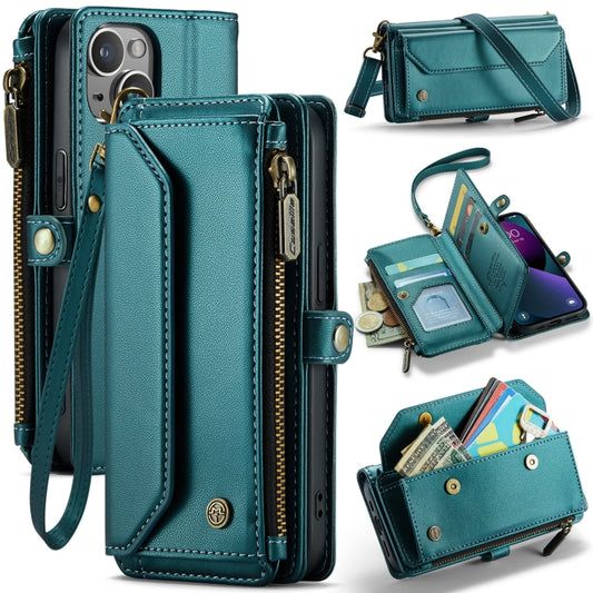 For iPhone 13 CaseMe C36 Card Slots Zipper Wallet RFID Anti-theft Leather Phone Case(Blue-green) - iPhone 13 Cases by CaseMe | Online Shopping UK | buy2fix