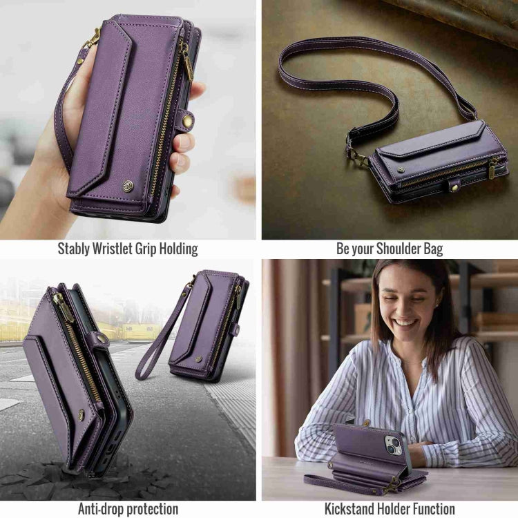 For iPhone 14 CaseMe C36 Card Slots Zipper Wallet RFID Anti-theft Leather Phone Case(Purple) - iPhone 14 Cases by CaseMe | Online Shopping UK | buy2fix