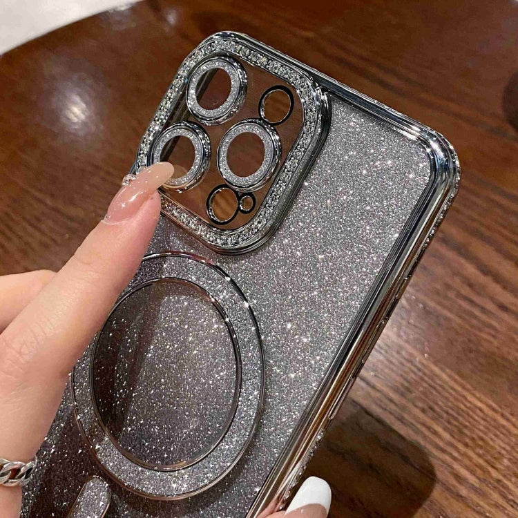 For iPhone 12 Pro Diamond Gradient Glitter Plated MagSafe Phone Case(Black) - iPhone 12 / 12 Pro Cases by buy2fix | Online Shopping UK | buy2fix