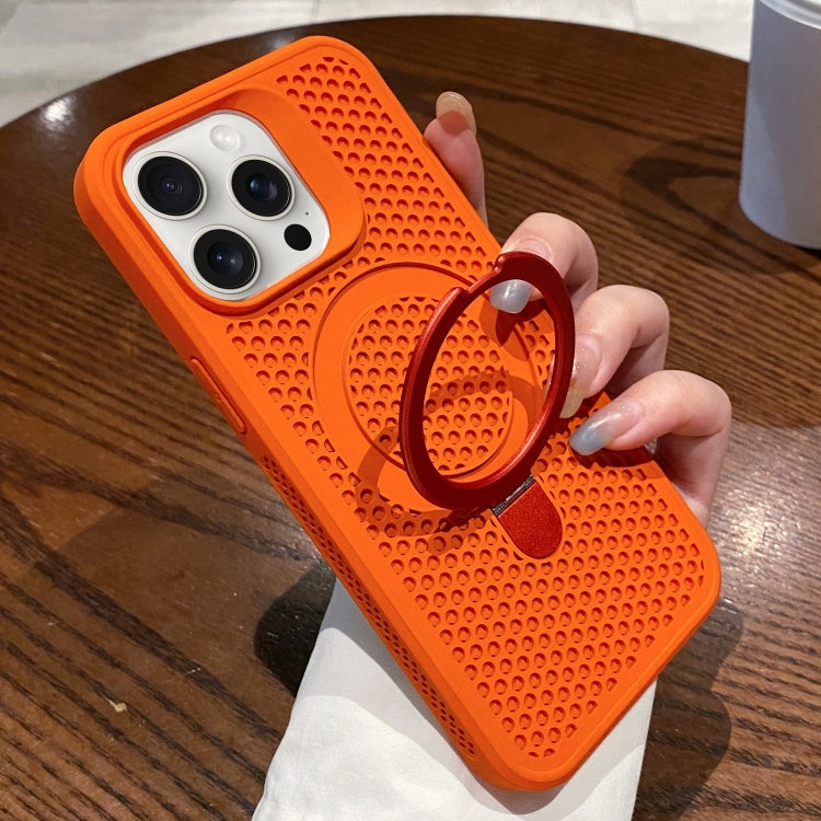 For iPhone 15 Pro Max Hollow Cooling Magsafe Phone Case with Holder(Orange) - iPhone 15 Pro Max Cases by buy2fix | Online Shopping UK | buy2fix