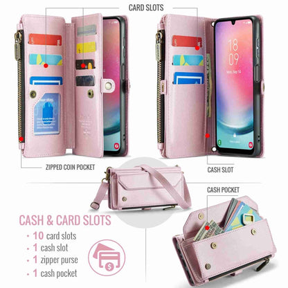 For Samsung Galaxy A24 CaseMe C36 Card Slots Zipper Wallet RFID Anti-theft Leather Phone Case(Pink) - Galaxy Phone Cases by CaseMe | Online Shopping UK | buy2fix