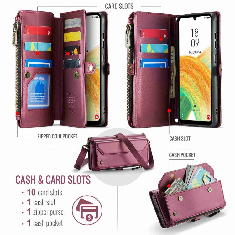 For Samsung Galaxy A33 5G CaseMe C36 Card Slots Zipper Wallet RFID Anti-theft Leather Phone Case(Wine Red) - Galaxy Phone Cases by CaseMe | Online Shopping UK | buy2fix