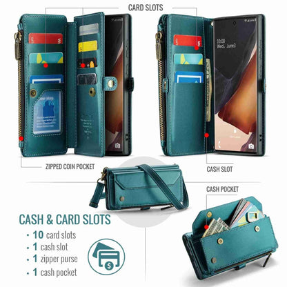 For Samsung Galaxy Note20 Ultra CaseMe C36 Card Slots Zipper Wallet RFID Anti-theft Leather Phone Case(Blue-green) - Galaxy Note20 Ultra Cases by CaseMe | Online Shopping UK | buy2fix