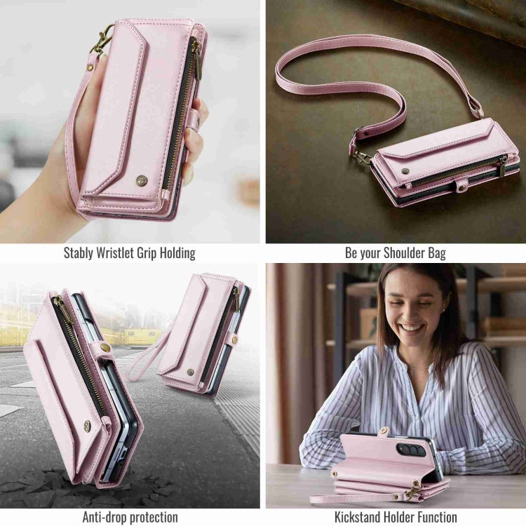 For Samsung Galaxy Z Fold3 CaseMe C36 Card Slots Zipper Wallet RFID Anti-theft Leather Phone Case(Pink) - Galaxy Phone Cases by CaseMe | Online Shopping UK | buy2fix