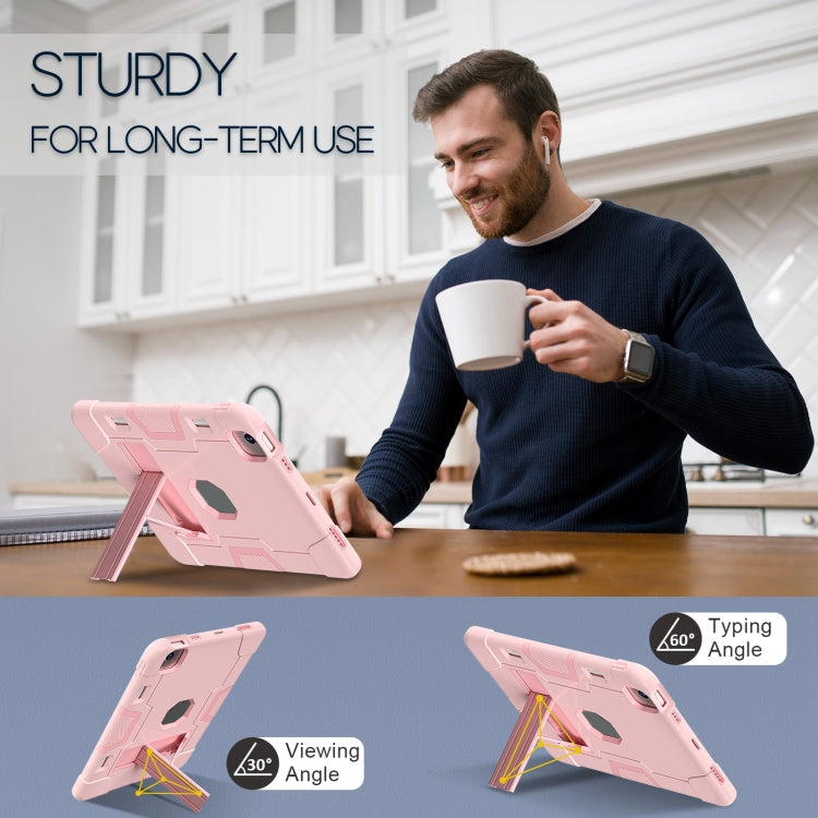 For iPad Air 11 2024 Contrast Color Silicone Acrylic PC Tablet Case with Holder(Rose Gold) - iPad Air 11 2024 Cases by buy2fix | Online Shopping UK | buy2fix