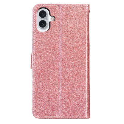 For iPhone 16 Glitter Powder Flip Leather Phone Case(Rose Gold) - iPhone 16 Cases by buy2fix | Online Shopping UK | buy2fix