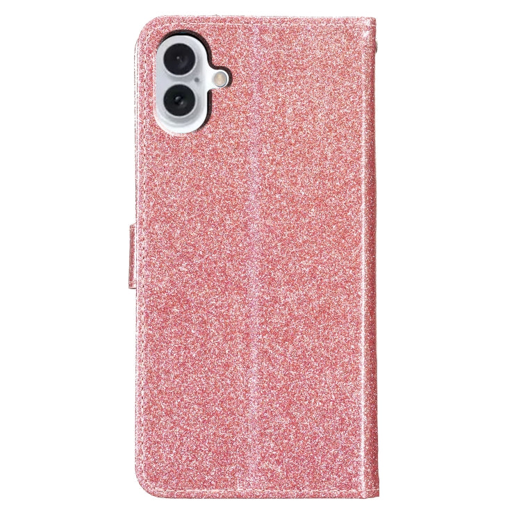 For iPhone 16 Plus Glitter Powder Flip Leather Phone Case(Rose Gold) - iPhone 16 Plus Cases by buy2fix | Online Shopping UK | buy2fix