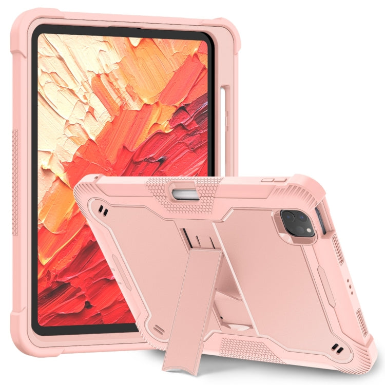 For iPad Pro 11 2024 Shockproof Silicone Hybrid PC Tablet Case with Holder(Rose Gold) - iPad Pro 11 2024 Cases by buy2fix | Online Shopping UK | buy2fix