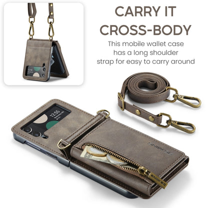 For Samsung Galaxy Z Flip3 5G DG.MING M5 Series Zip RFID Multi Card Detachable Leather Phone Case with Long Lanyard(Coffee) - Galaxy Phone Cases by DG.MING | Online Shopping UK | buy2fix