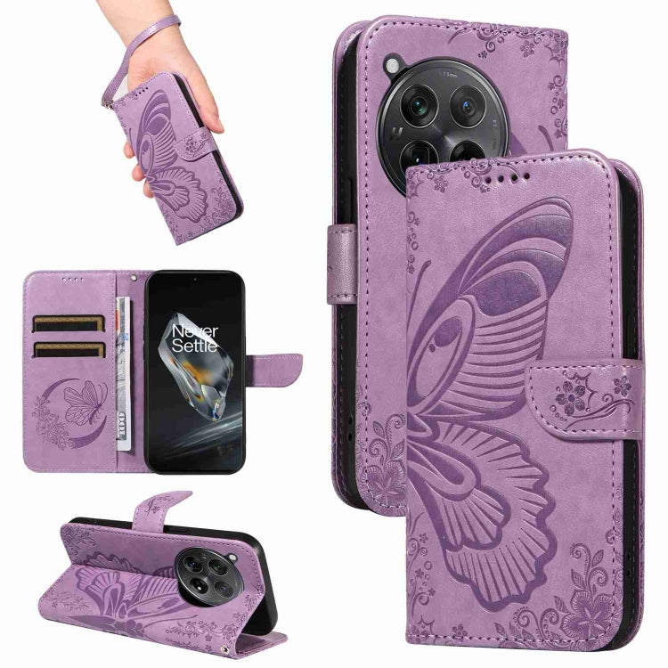 For OnePlus 12 Swallowtail Butterfly Embossed Leather Phone Case(Purple) - OnePlus Cases by buy2fix | Online Shopping UK | buy2fix