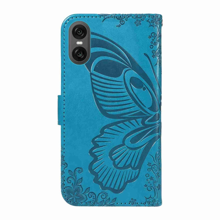 For Sony Xperia 10 VI 2024 Swallowtail Butterfly Embossed Leather Phone Case(Blue) - Sony Cases by buy2fix | Online Shopping UK | buy2fix