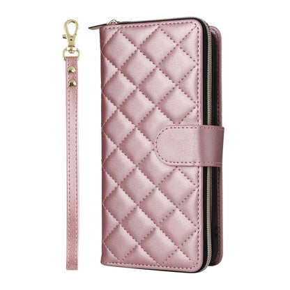 For Samsung Galaxy S25 5G Crossbody Rhombic Zipper Tower Buckle Leather Phone Case with Lanyard(Rose Gold) - Galaxy S25 5G Cases by buy2fix | Online Shopping UK | buy2fix