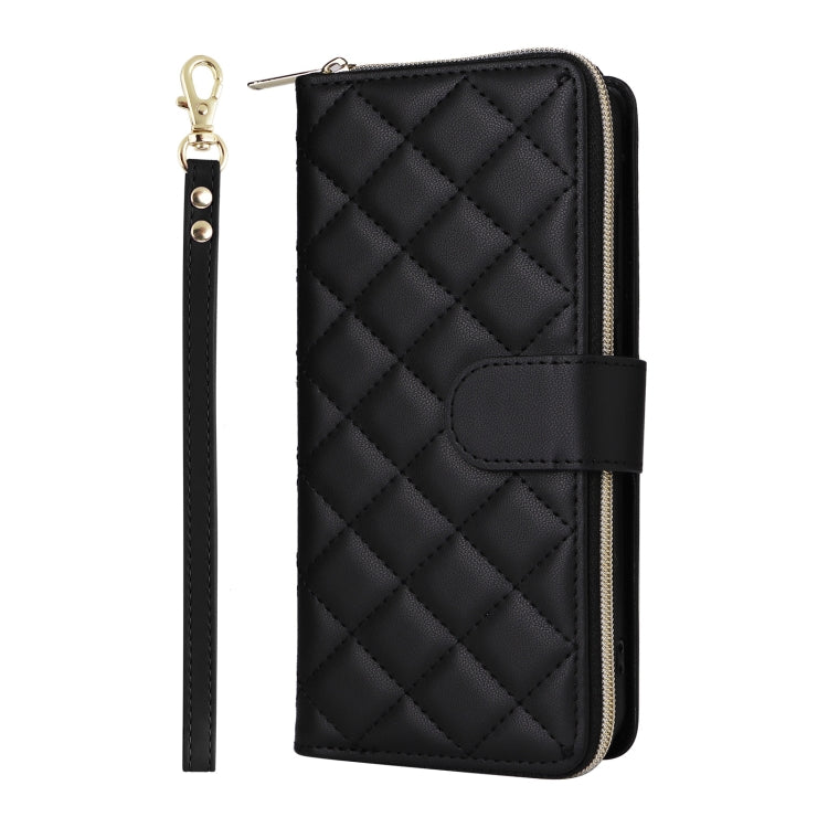 For Samsung Galaxy S25+ 5G Crossbody Rhombic Zipper Tower Buckle Leather Phone Case with Lanyard(Black) - Galaxy S25+ 5G Cases by buy2fix | Online Shopping UK | buy2fix