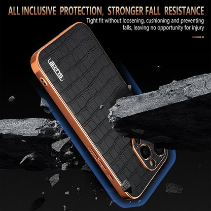 For iPhone 15 Pro Max AZNS Electroplated Frame Crocodile Texture Full Coverage Phone Case(Black) - iPhone 15 Pro Max Cases by AZNS | Online Shopping UK | buy2fix