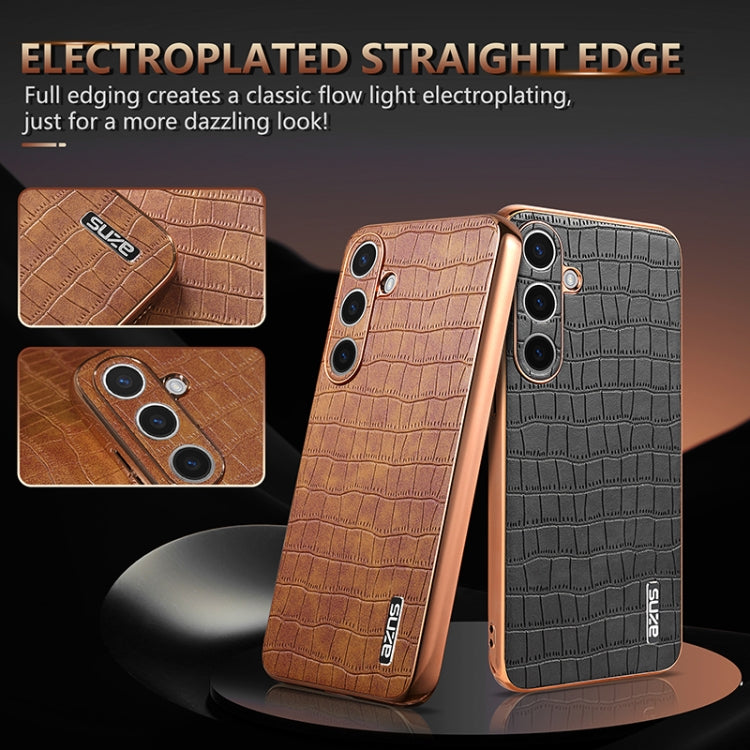 For Samsung Galaxy S24 5G AZNS Electroplated Frame Crocodile Texture Full Coverage Phone Case(Brown) - Galaxy S24 5G Cases by AZNS | Online Shopping UK | buy2fix